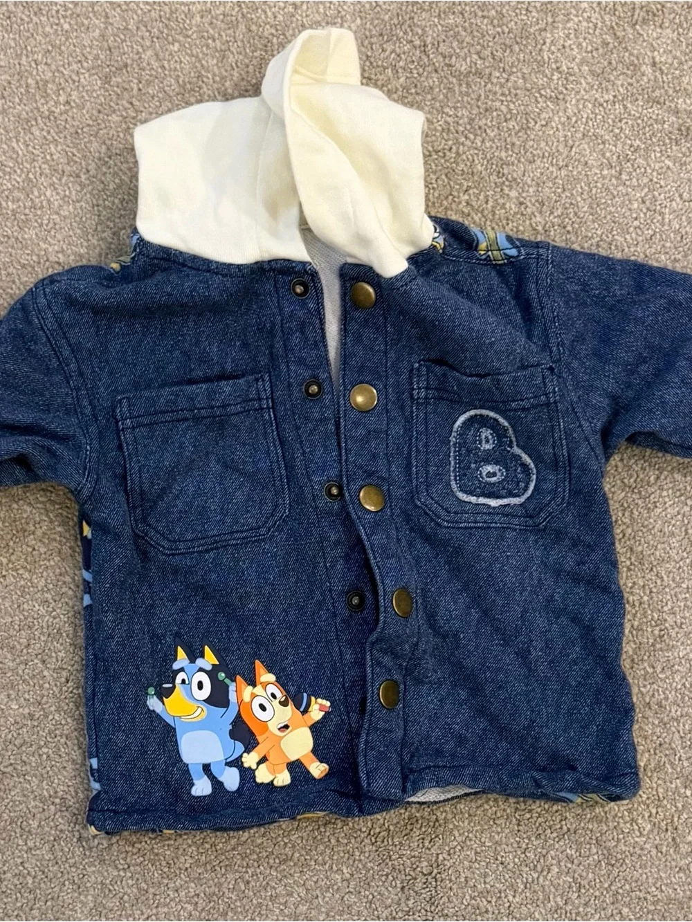 Kids' Blue Denim Hooded Jacket with Bluey and Bingo
